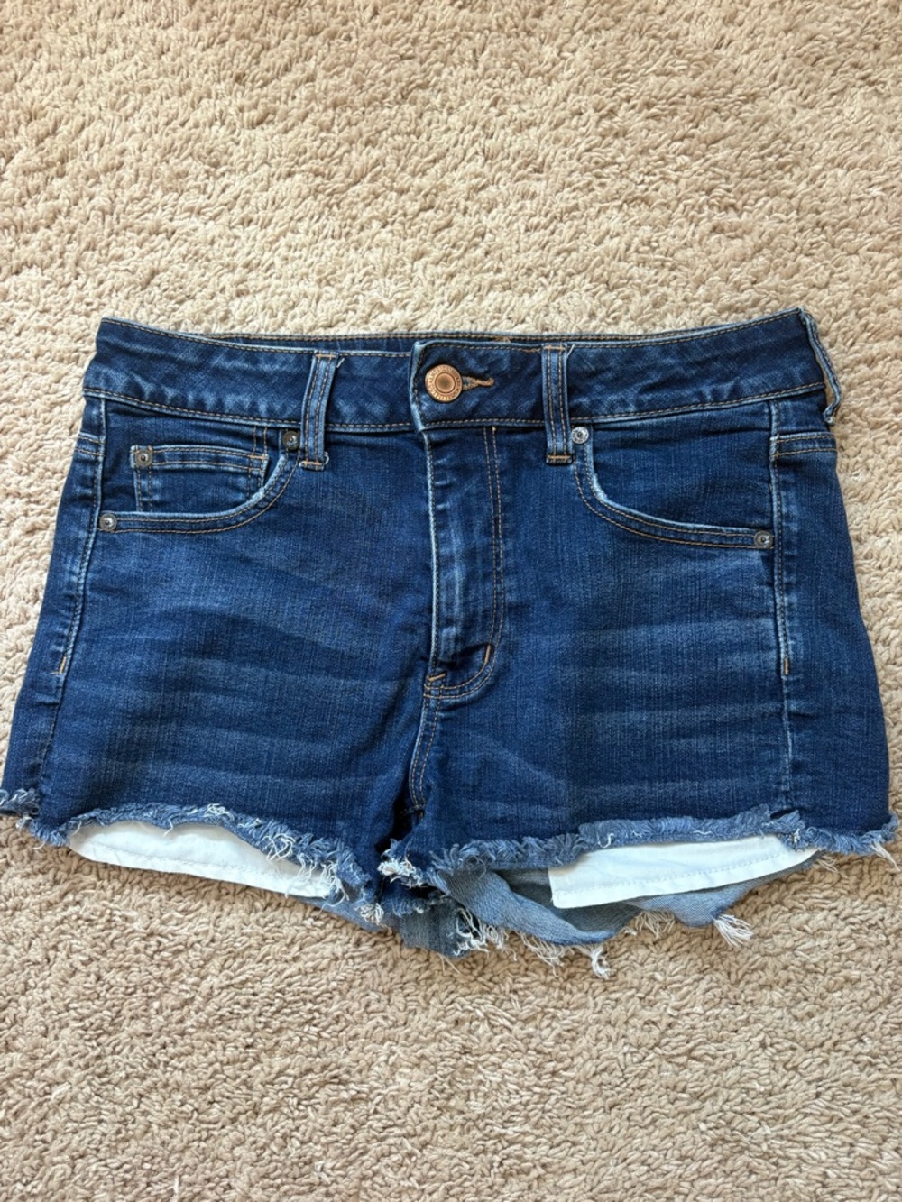 American Eagle Outfitters Dark Blue Frayed Denim Shorts
